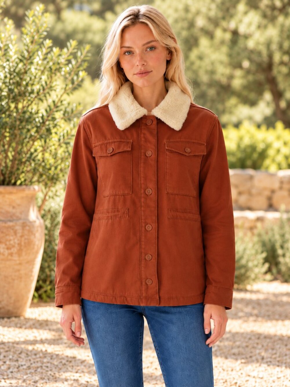 Hang Ten Jan Utility Jacket Copper Sherpa Lined Cotton Women's Small